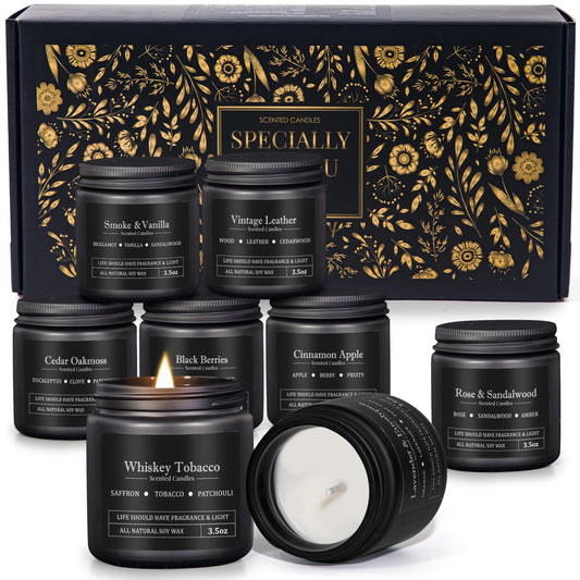 YMing 8-pack masculine candles with smoky-woody scents for a refined living space.