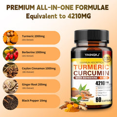 YMINGKJ Turmeric Curcumin bottle side shows label transparency for trusted daily use