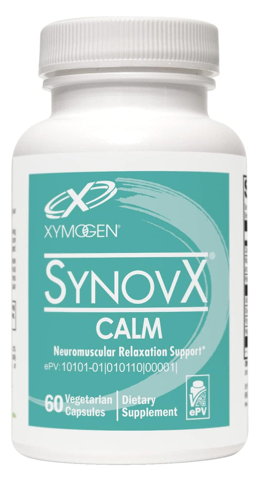 XYMOGEN SynovX Calm bottle front promotes targeted relaxation for daily mobility.