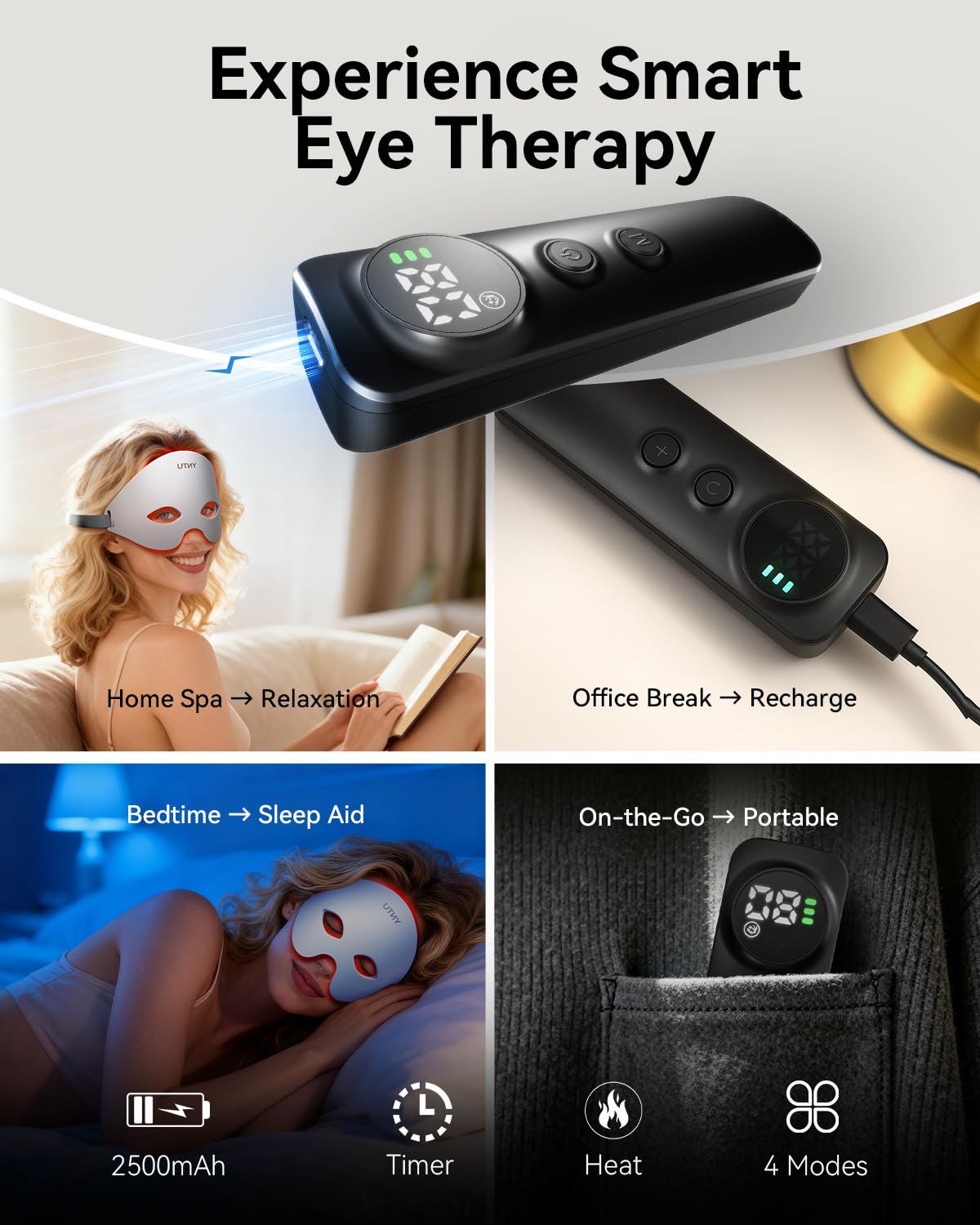 YNTU in-use mask worn during a relaxing routine.