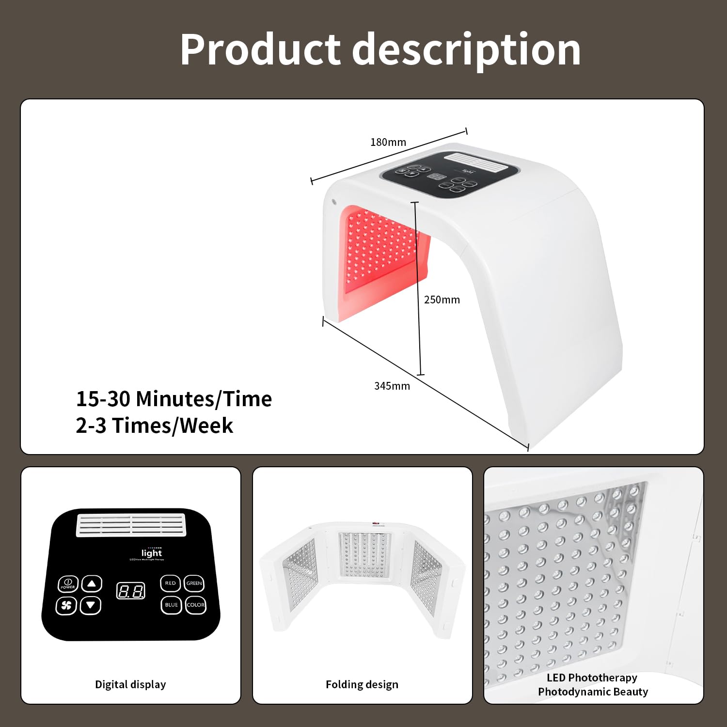 YOARDAH LED Face Red Light Mask seven-color modes dial for customization