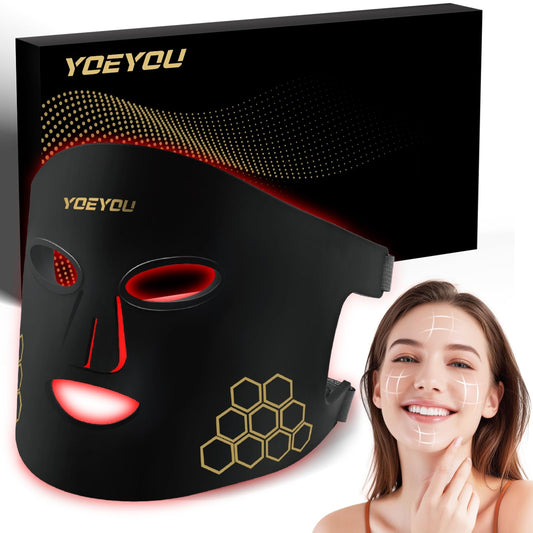 YOEYOU red light therapy face mask with 660nm and 850nm wavelengths for skin rejuvenation.