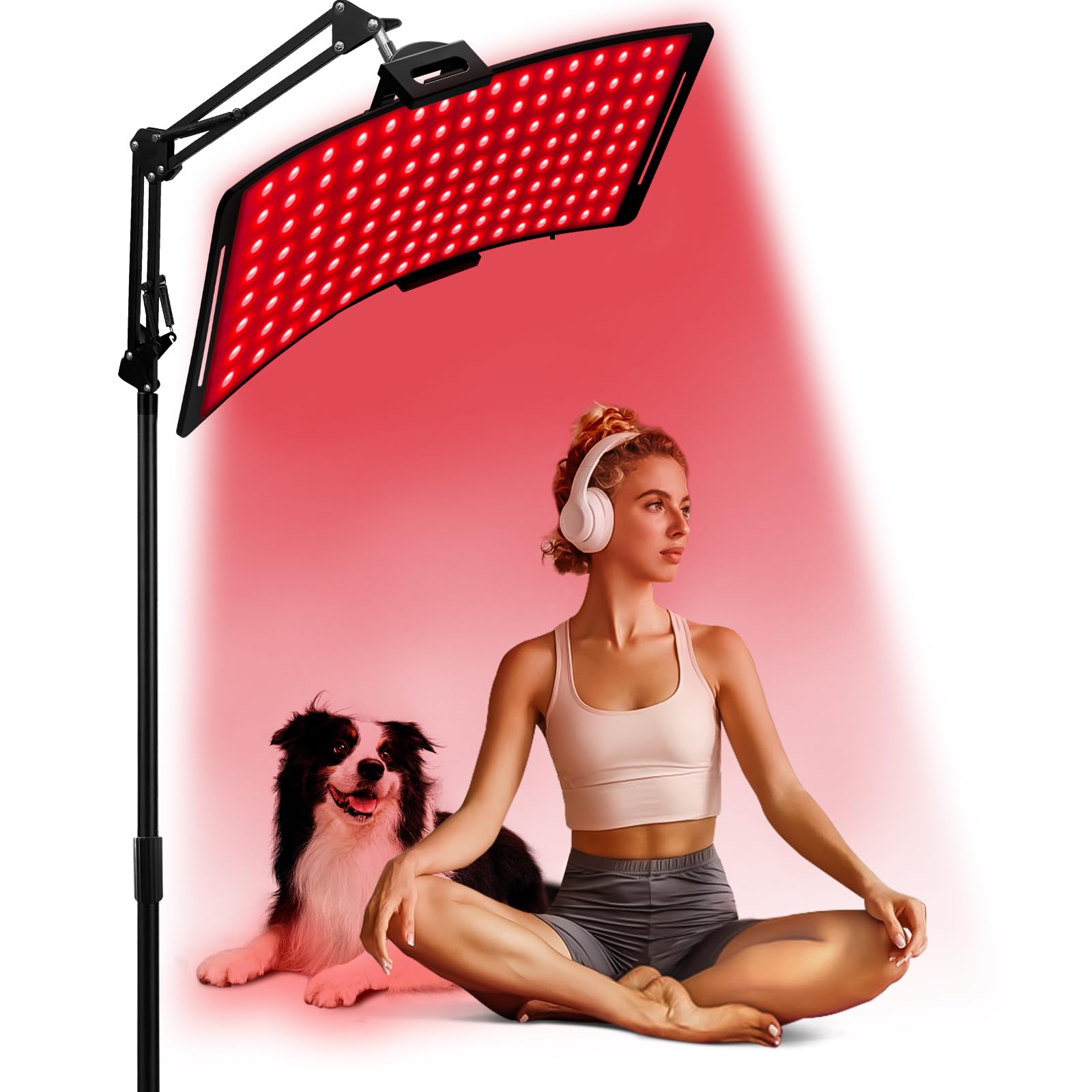 YOEYOU red light therapy panel on the face with 660nm and 850nm LEDs for deep relaxation.