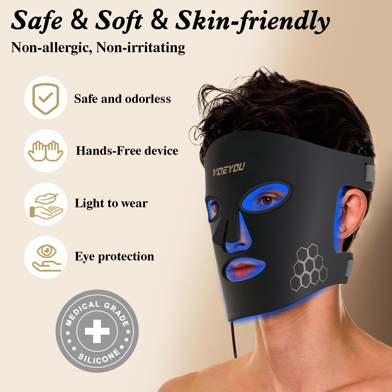 YOEYOU LED mask connects to controller via USB for smooth operation.