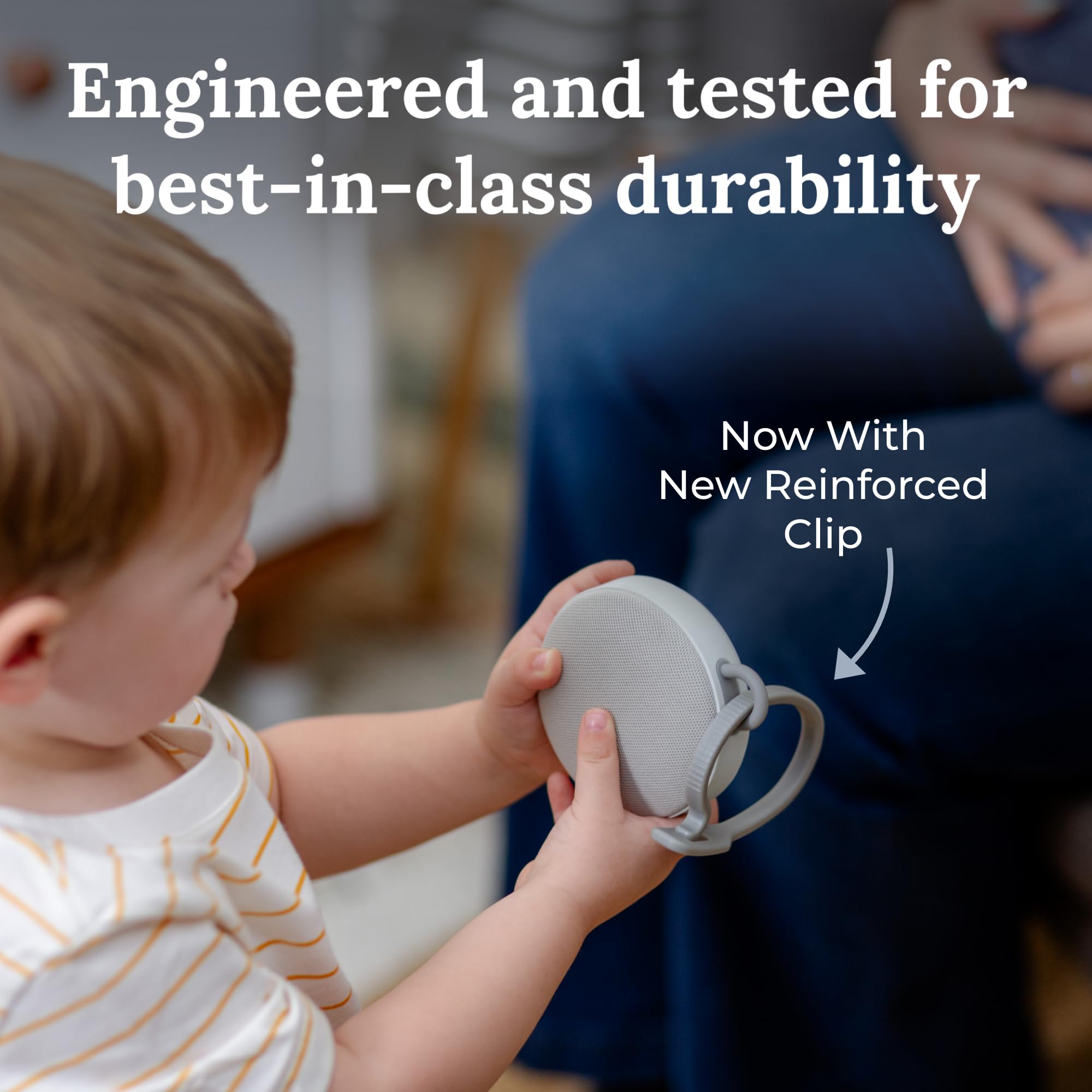Yogasleep Duet travel-ready with clips for stroller or car seat.