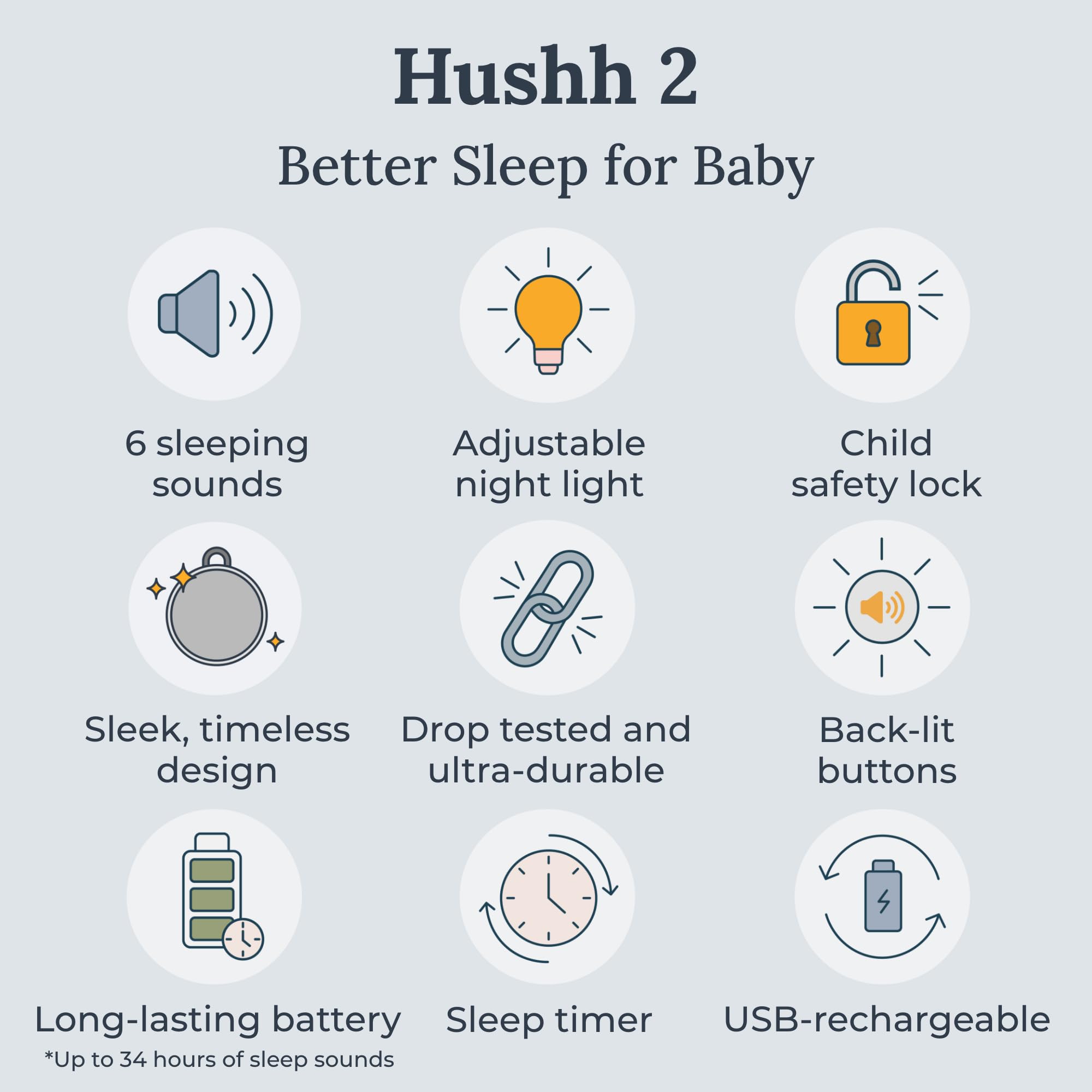 Yogasleep Hushh-2 compact design supports on-the-go baby sleep.
