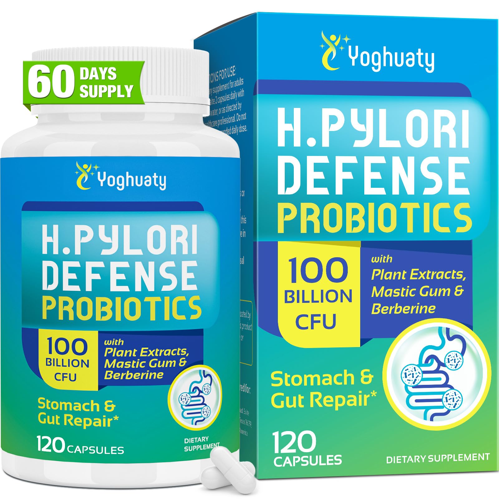 Yoghuaty H. Pylori Defense Probiotics bottle front supports daily digestive balance