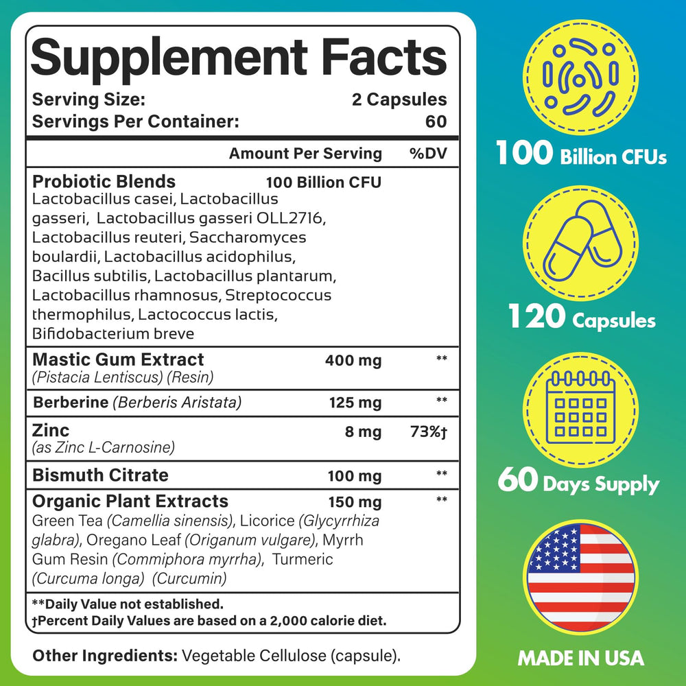 Yoghuaty H. Pylori Defense capsules closeup highlights 100B CFU probiotic blend