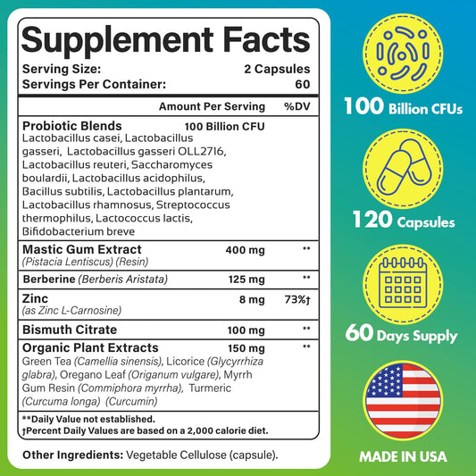Yoghuaty H. Pylori Defense capsules closeup highlights 100B CFU probiotic blend