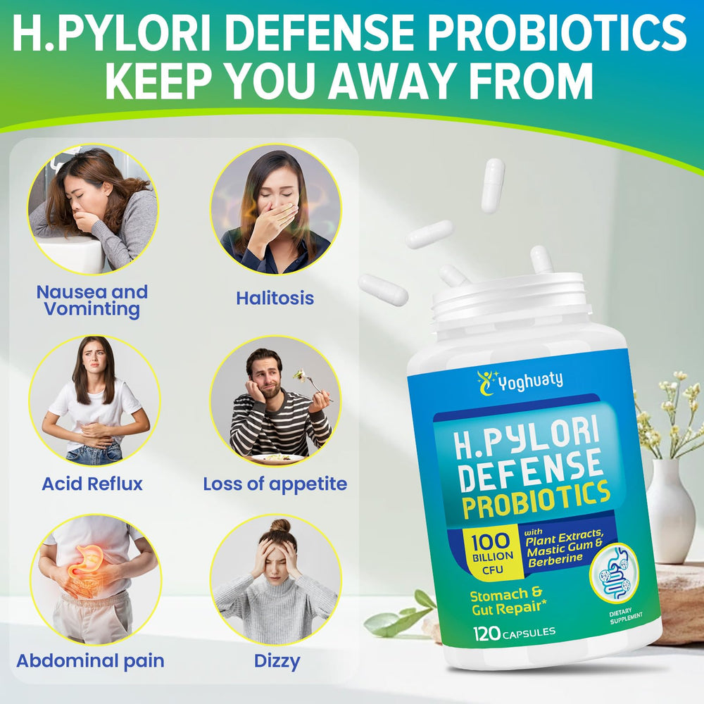 Yoghuaty H. Pylori Defense bottle with water implies daily use ritual