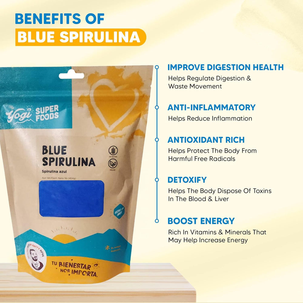 Yogi Super Foods blue spirulina powder baking dough with bright blue tint.
