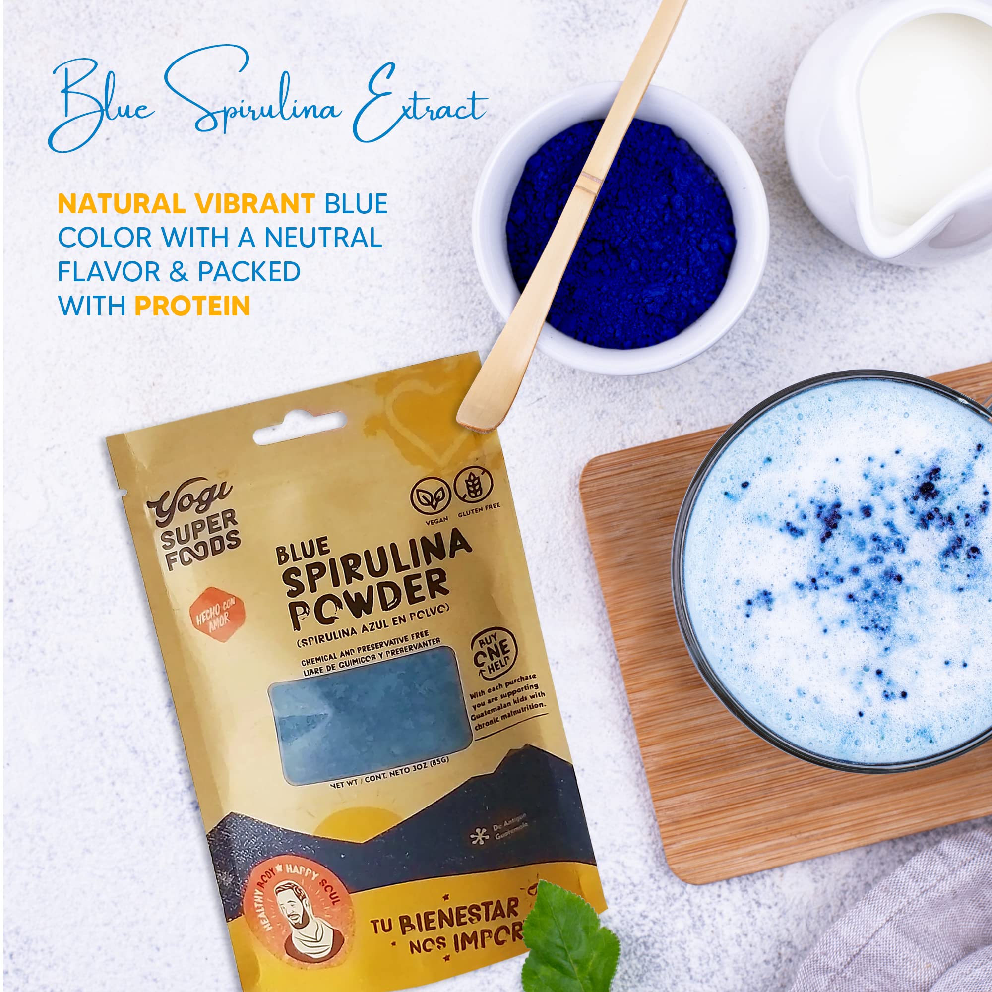 Yogi Super Foods blue spirulina powder jar for storage and color versatility