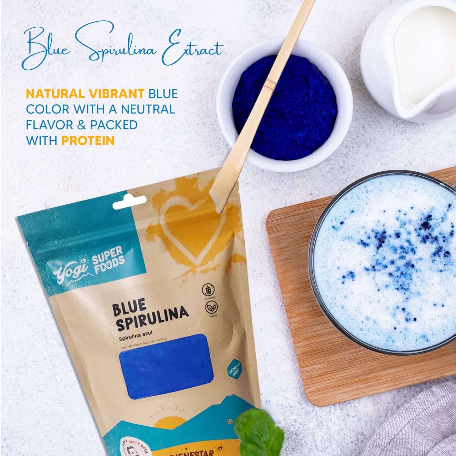 Yogi Super Foods blue spirulina smoothie bowl demonstrates energizing color.