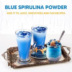 Yogi Super Foods blue spirulina powder sustainably sourced and responsibly produced.