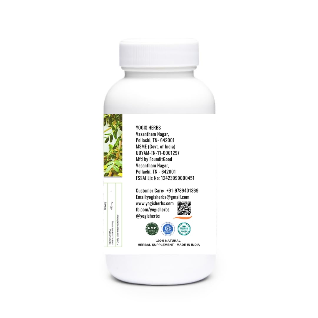 YOGIS HERBS Nerunji Mull vegan capsules on white surface suggest clean, plant-based wellness.