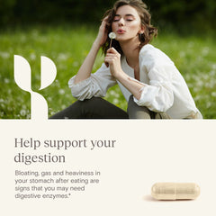 Yoli Enzyme bottle with meal scene implies pre-meal enzyme support.