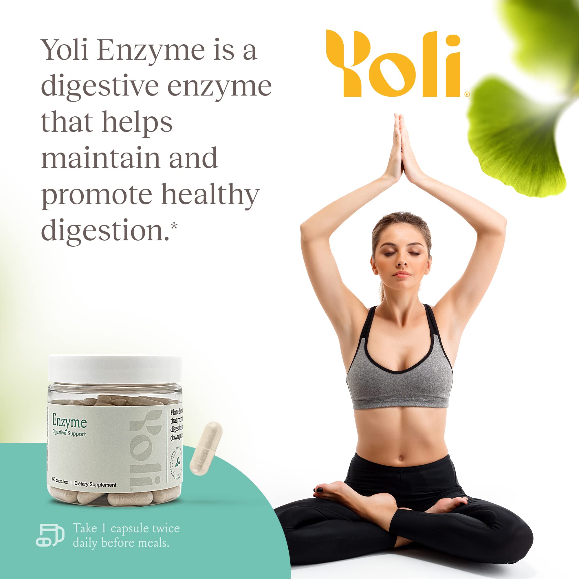 Yoli Enzyme packaging box communicates natural ingredients for gut comfort.