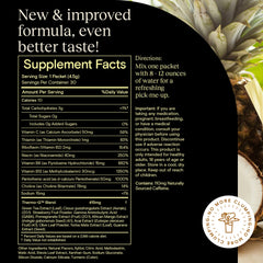 Yoli Passion energy powder label closeup highlighting improved taste in Pina Colada