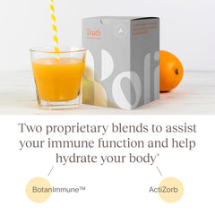 Yoli Truth dissolves in water to form a drink.