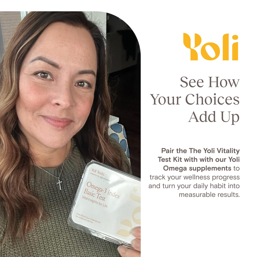 Yoli Vitality Test Kit instruction card detailing simple at-home steps