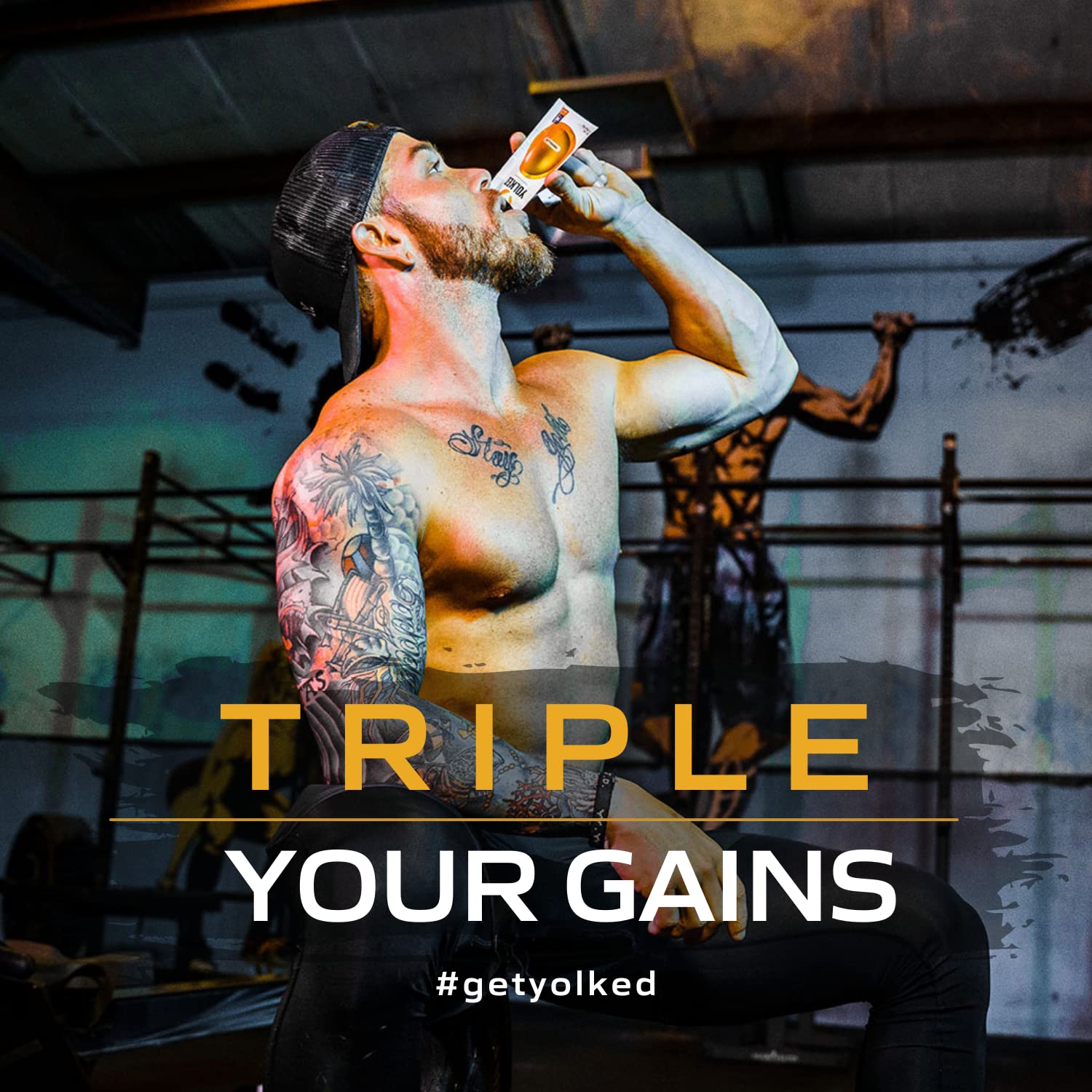 YOLKED Fortetropin vanilla sachets for gym bag and recovery