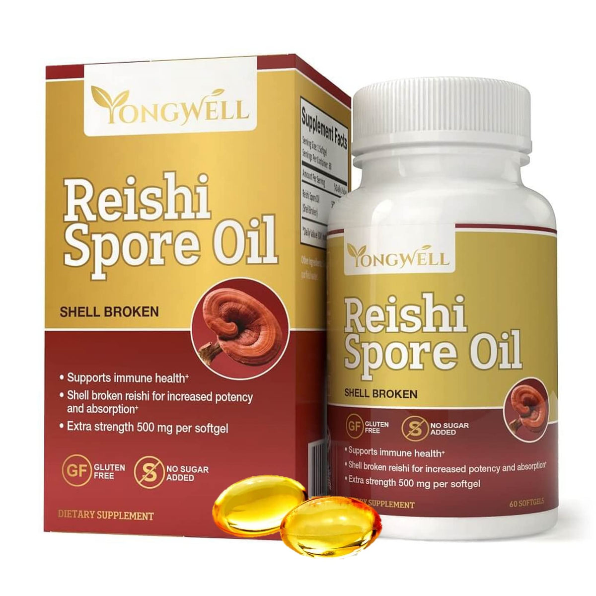 YongWell Reishi Spore Oil softgels in bottle for daily use