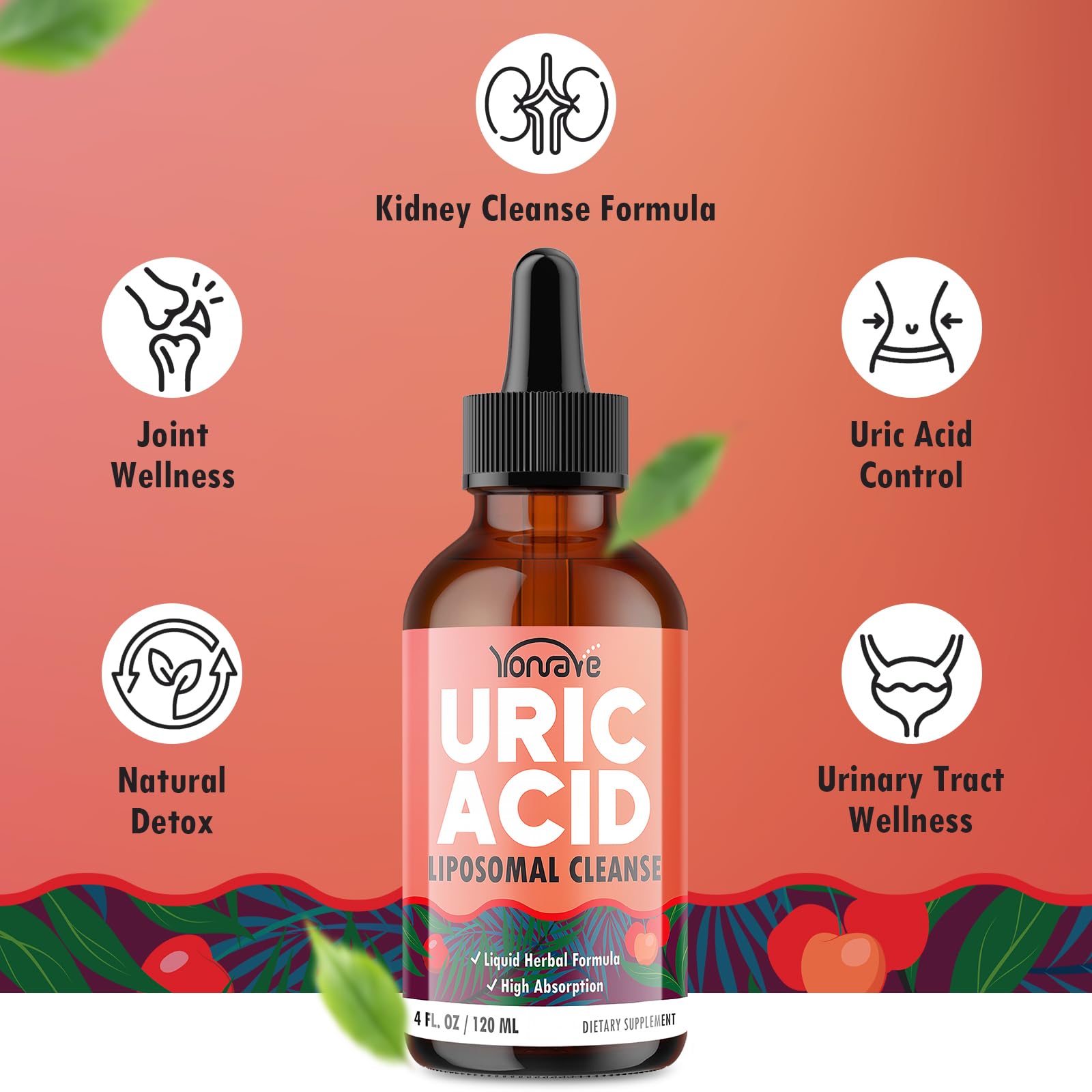 Yonrave Liposomal Uric Acid Drops flavor profile with cranberry and pomegranate.