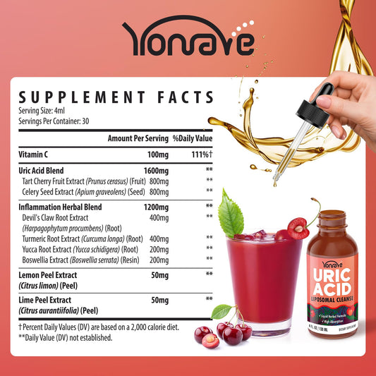 Yonrave Liposomal Uric Acid Drops being poured for easy dosing.