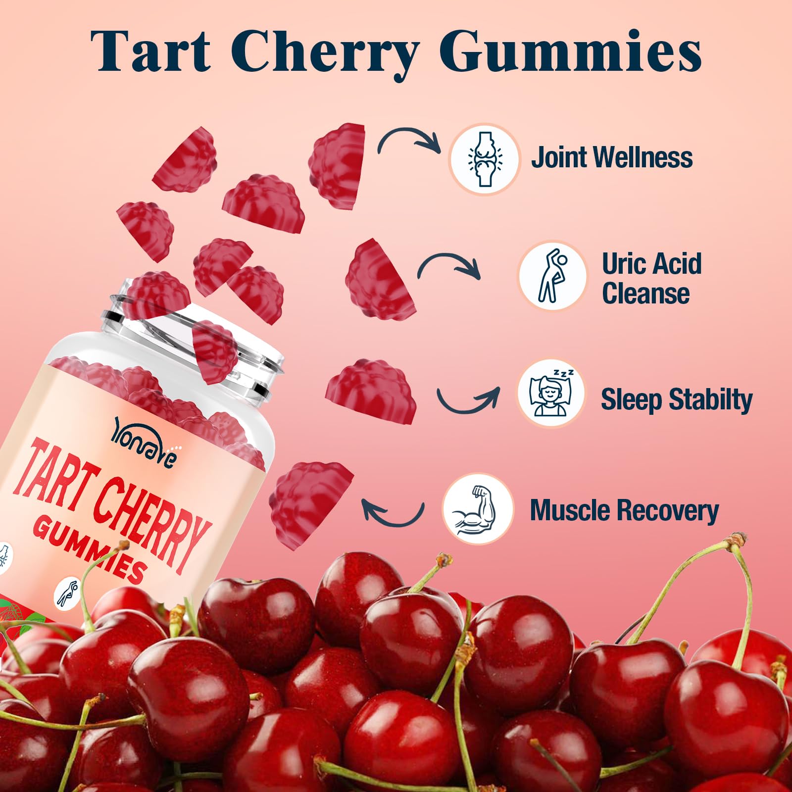 Gummies texture and color emphasizing vegan, chewable format for nightly routines.