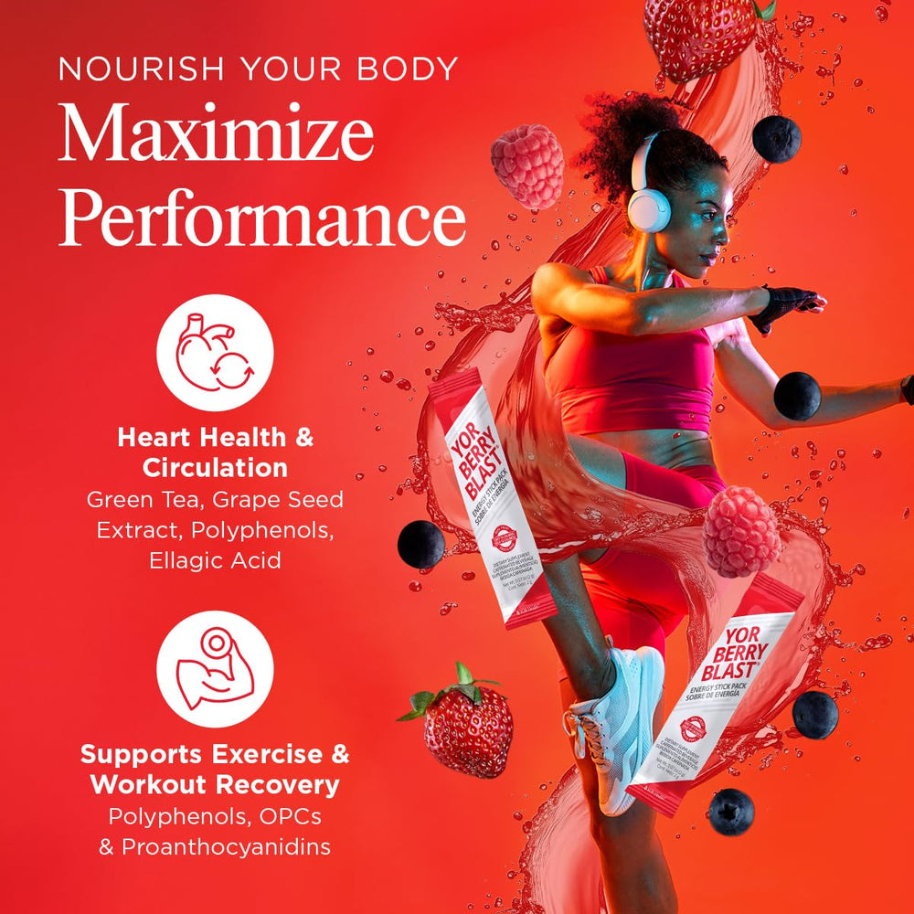 YOR Health Berry Blast green tea ingredient signaling steady energy.