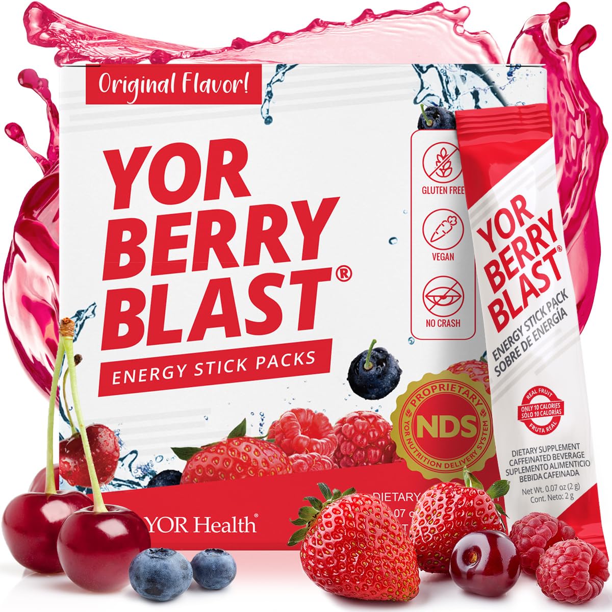 YOR Health Berry Blast stick-pack for on-the-go natural energy lift.