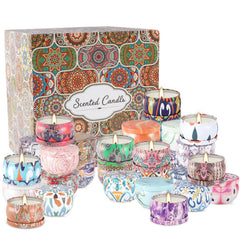 YOROXRG 36-pack scented candles in travel tins, close-up of natural soy wax glow.