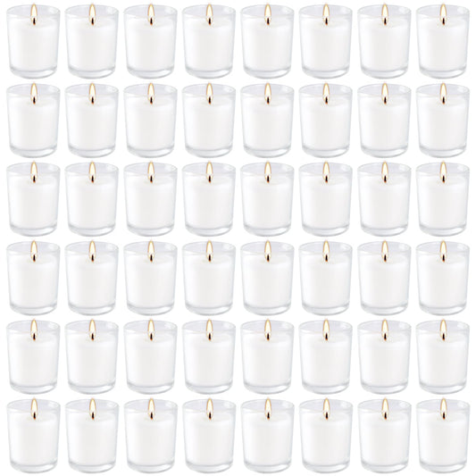 YOROXRG white unscented votive candles in clear glass for weddings and events