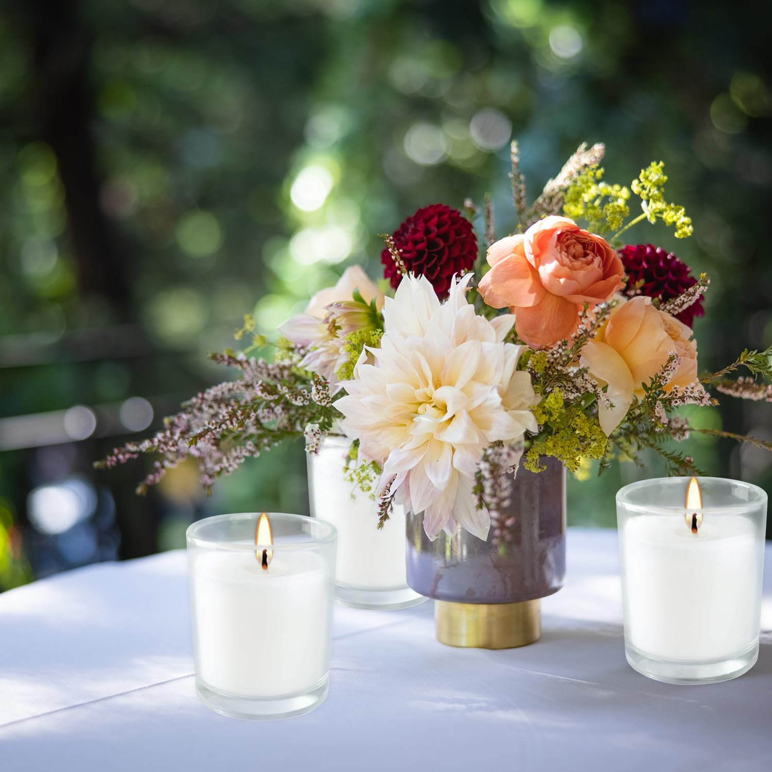 YOROXRG white unscented votives provide calm lighting for dinner parties
