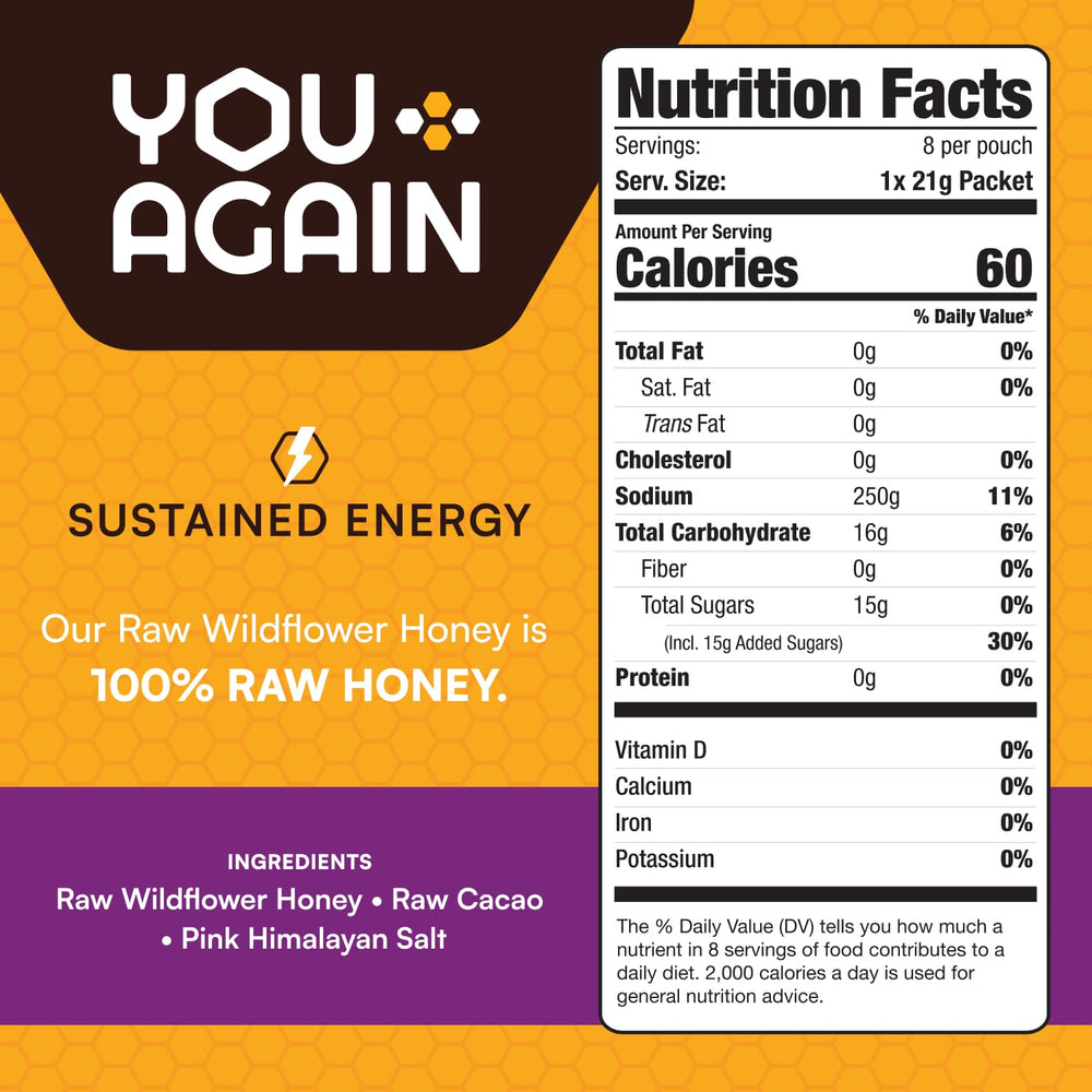 You Again Super Honey Salted Cacao packet for cacao flavor and endurance