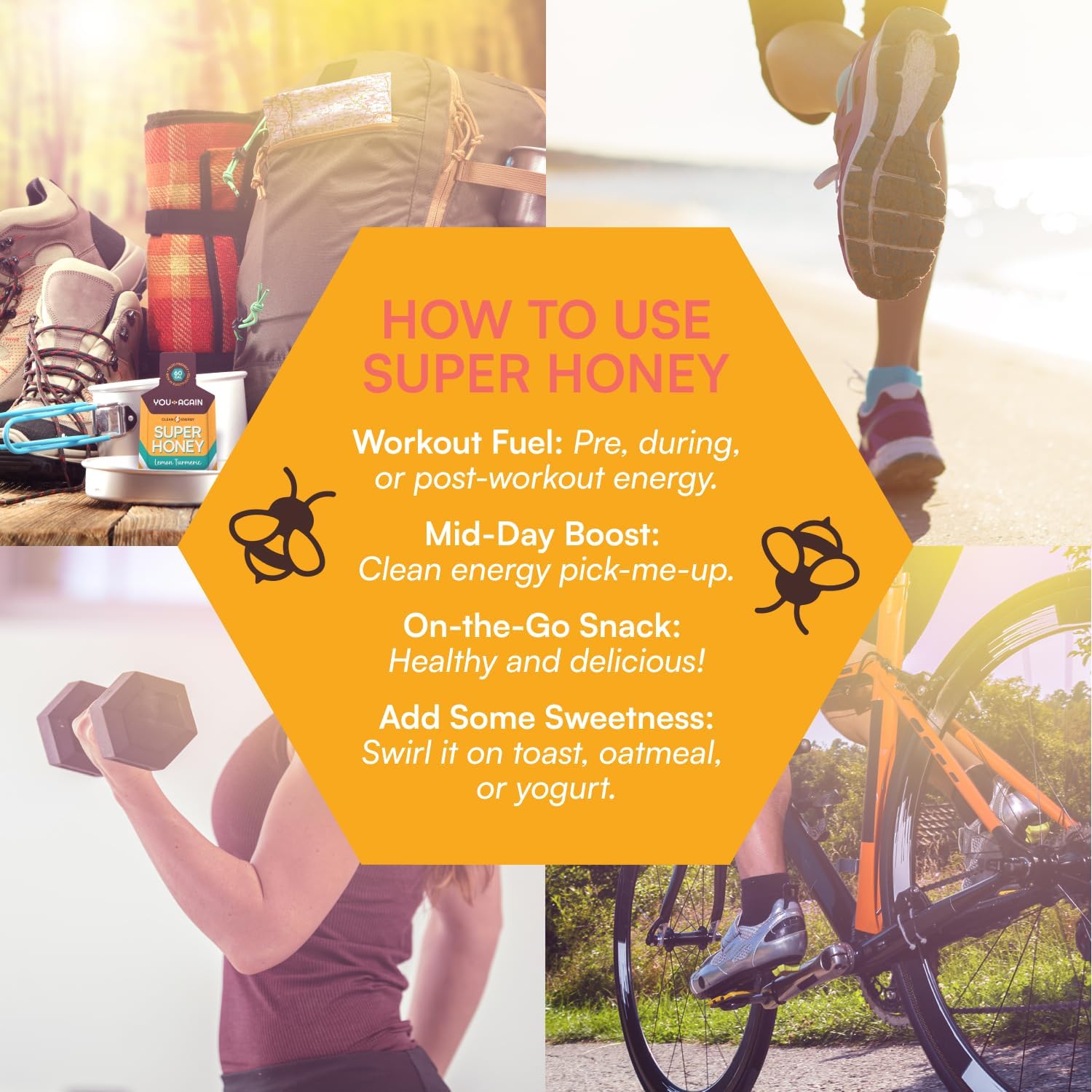 You Again Super Honey purse-pocket pack ideal for cycling and workouts.