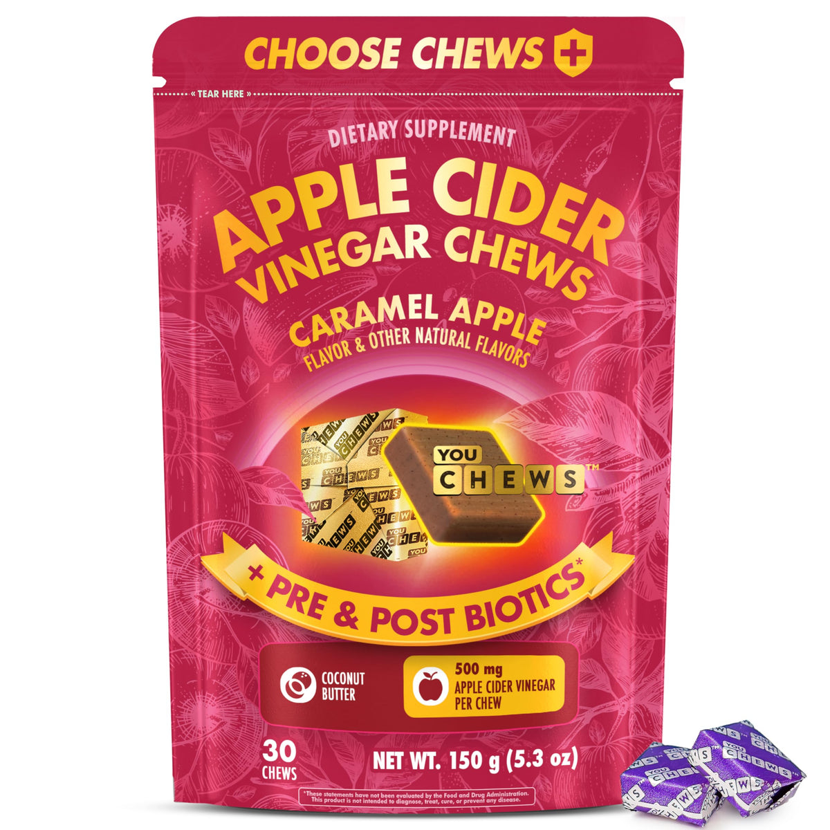 YouChews ACV chews packaging shown for on-the-go digestion support