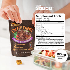 YouChews Coffee Chews texture close-up reveals soft chewy energy bite