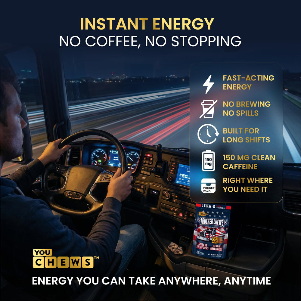 YouChews Trucker Chews in-cab storage showing ready energy for long drives