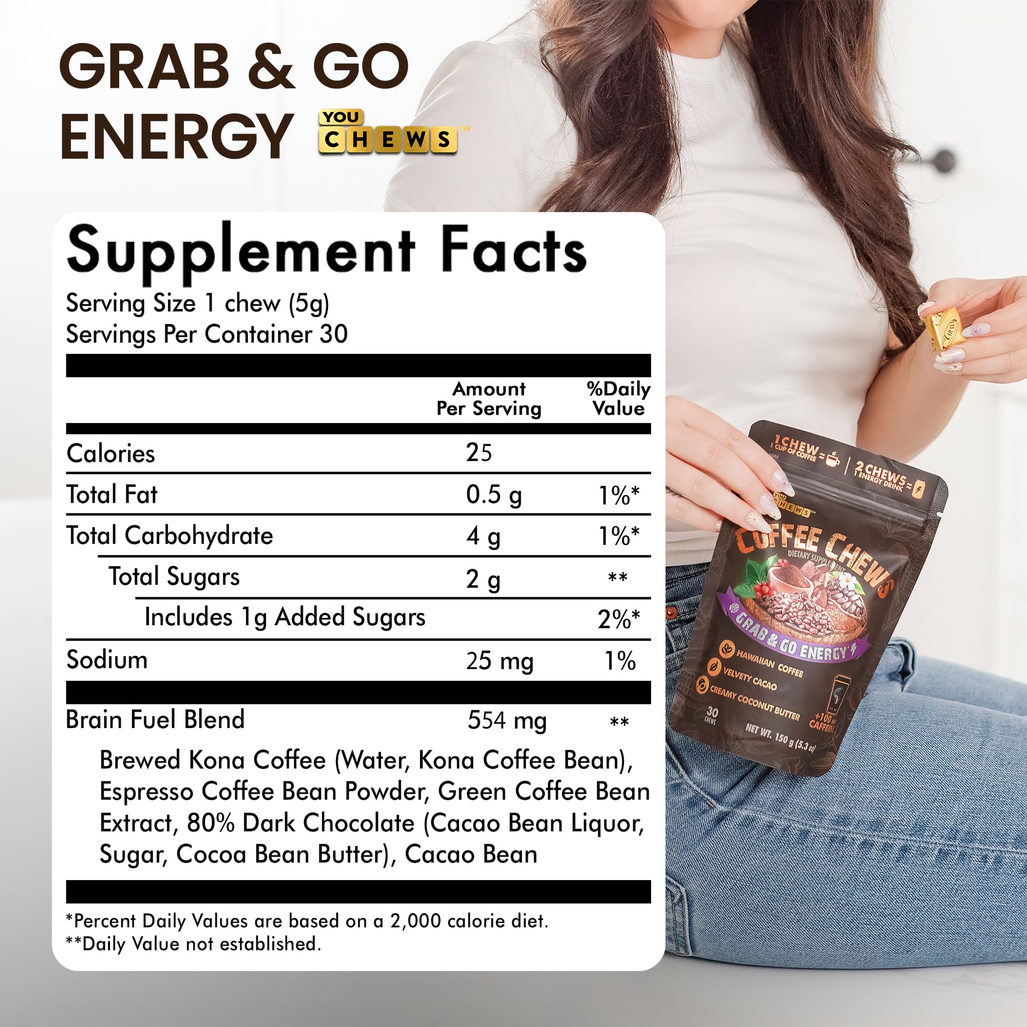 YouChews Coffee Chews Kona flavor offers a tasty energy boost.