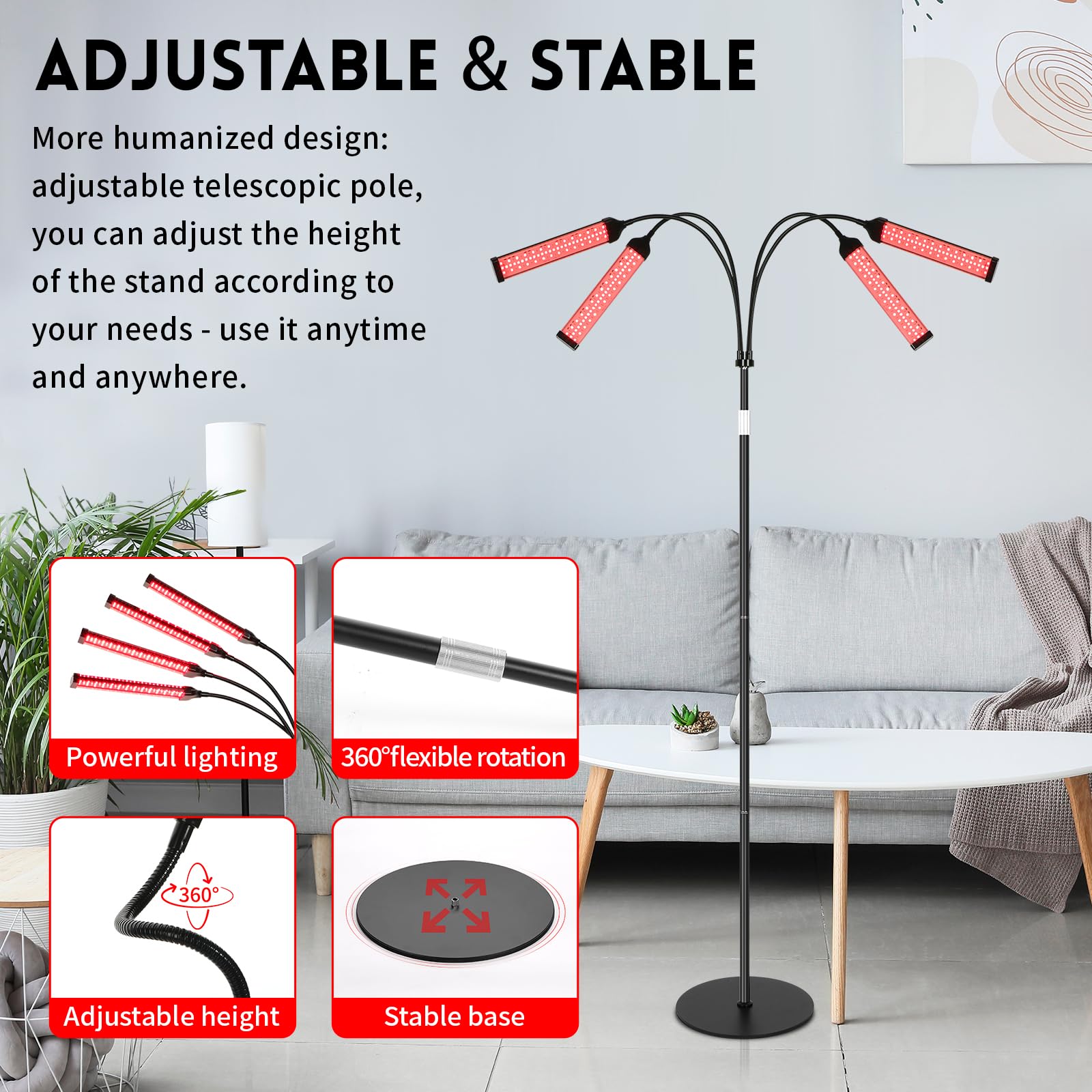 Youjoitim red light therapy lamp on stand with 360 degree rotation for flexible positioning