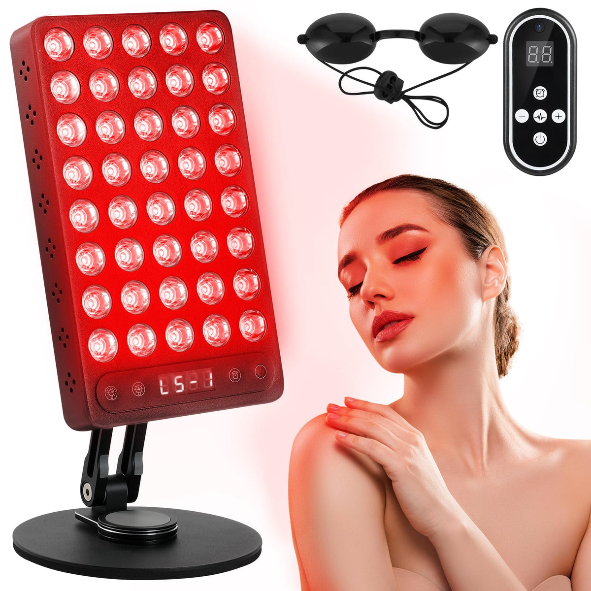 Youjoitim red light therapy panel front view with 40 LEDs for skin rejuvenation.