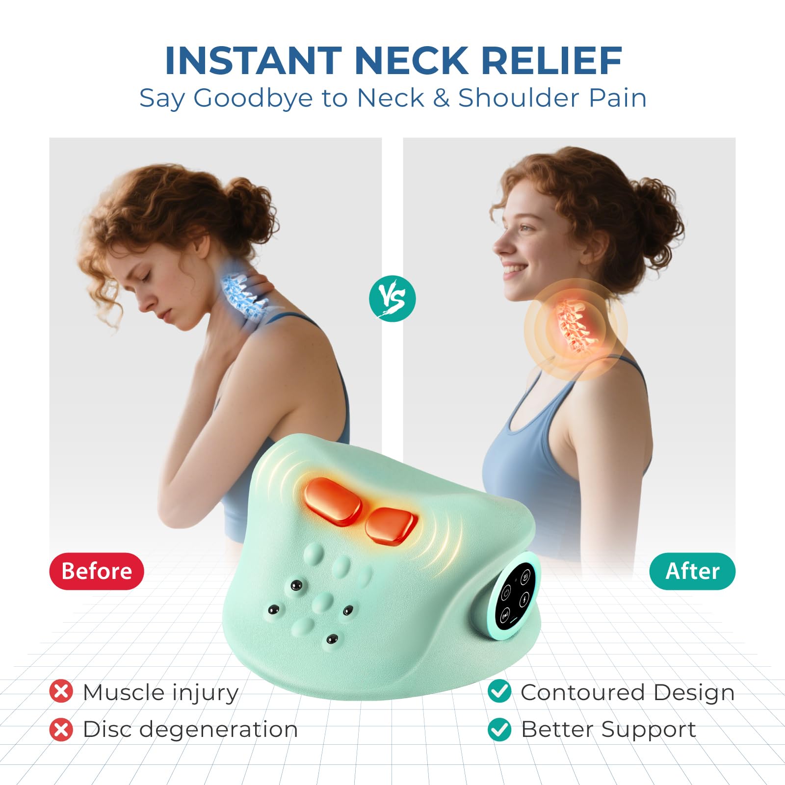 YOUKADA 26-degree ergonomic design supports natural neck alignment