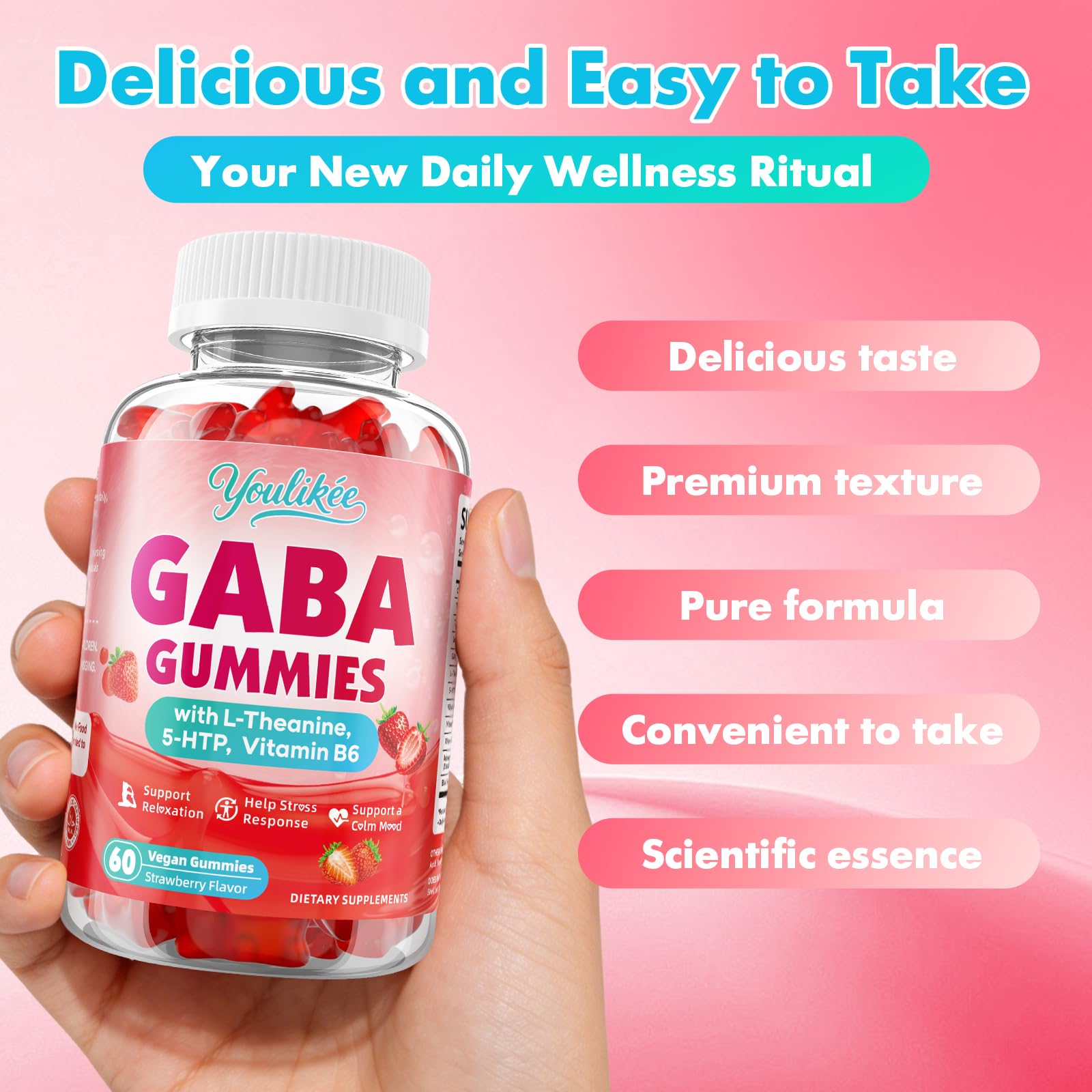 Youlikee GABA Gummies sugar-free badge with strawberry aroma.