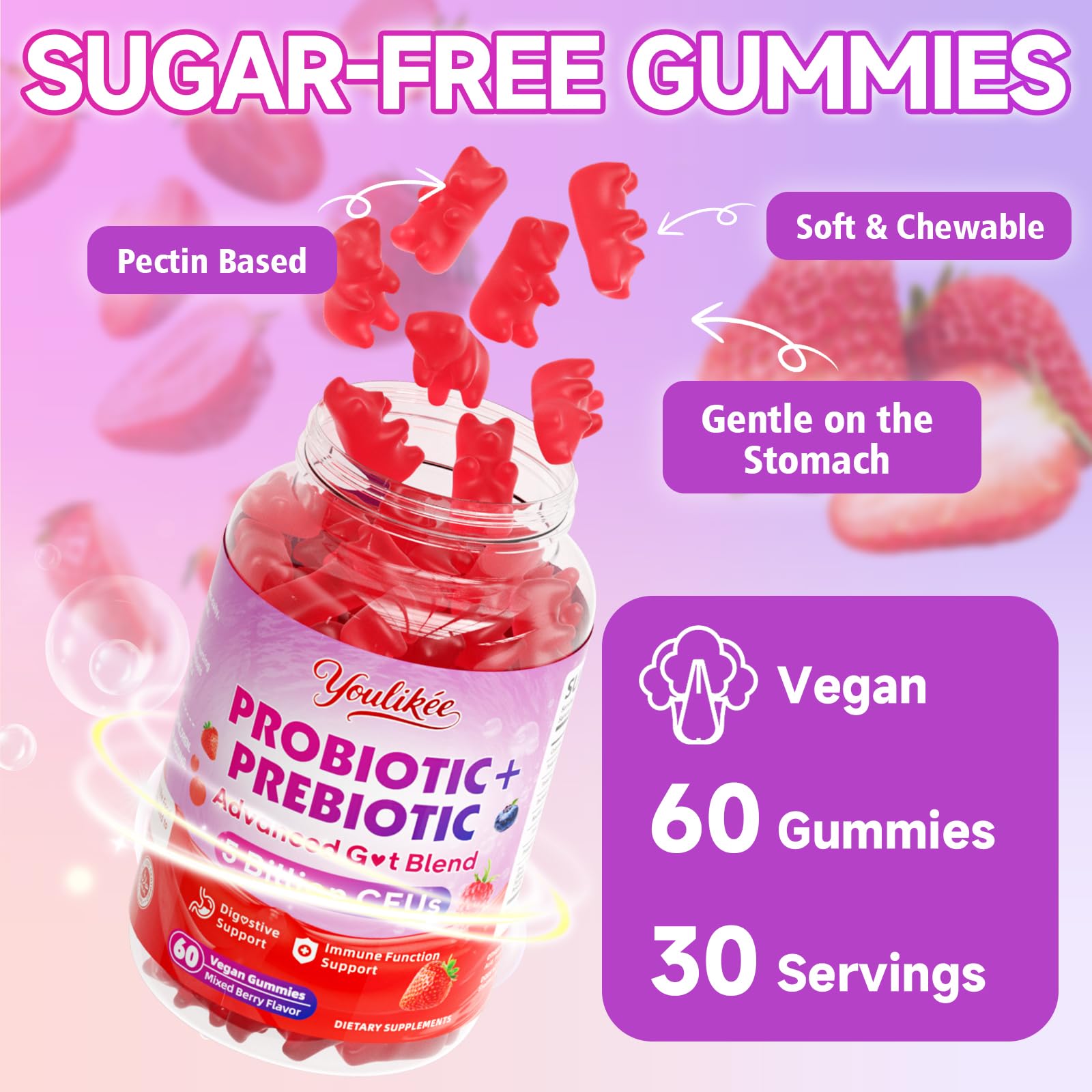 Youlikee gummies with third-party test badge highlighting quality and purity.