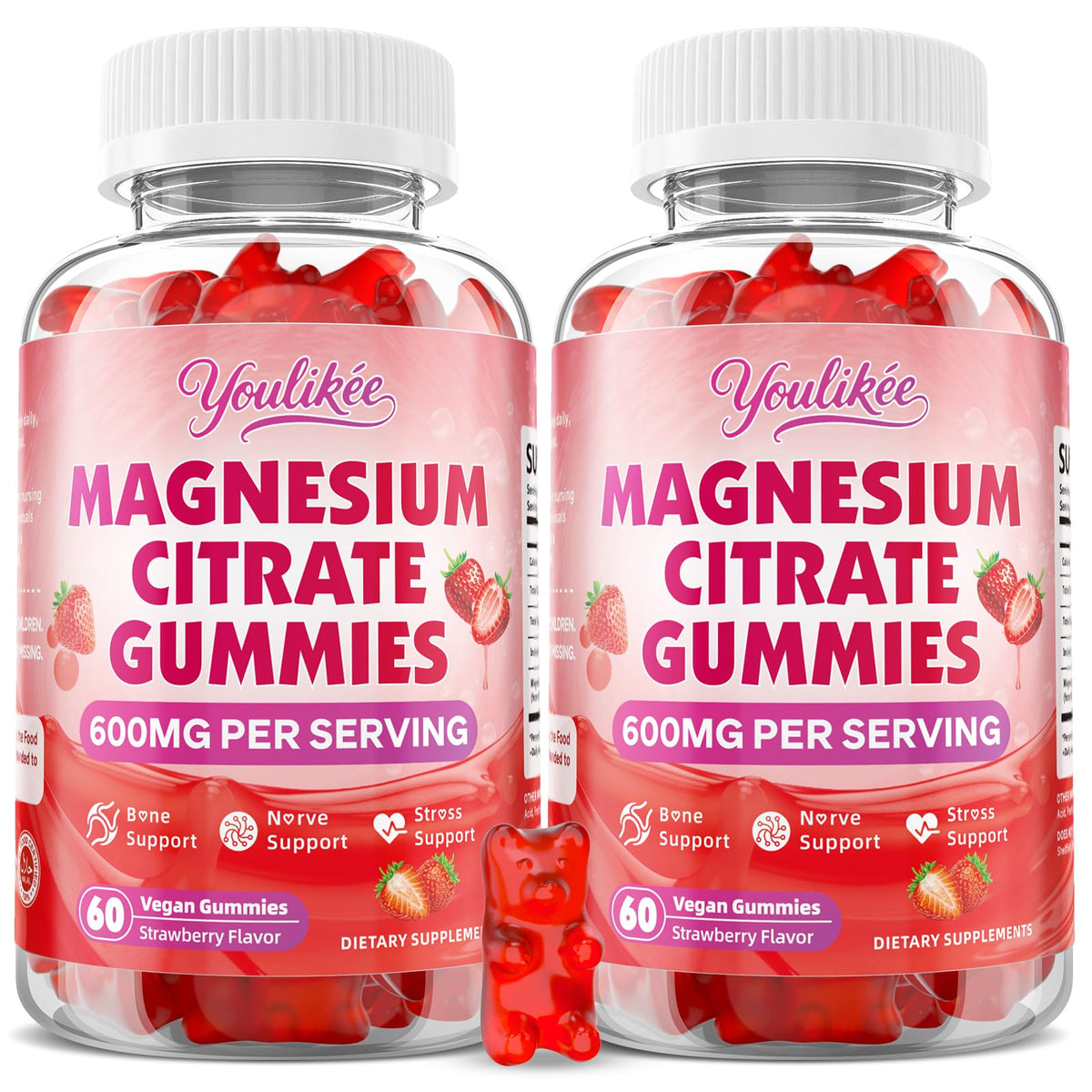 Youlikee magnesium citrate gummies bottle front with high-absorption appeal