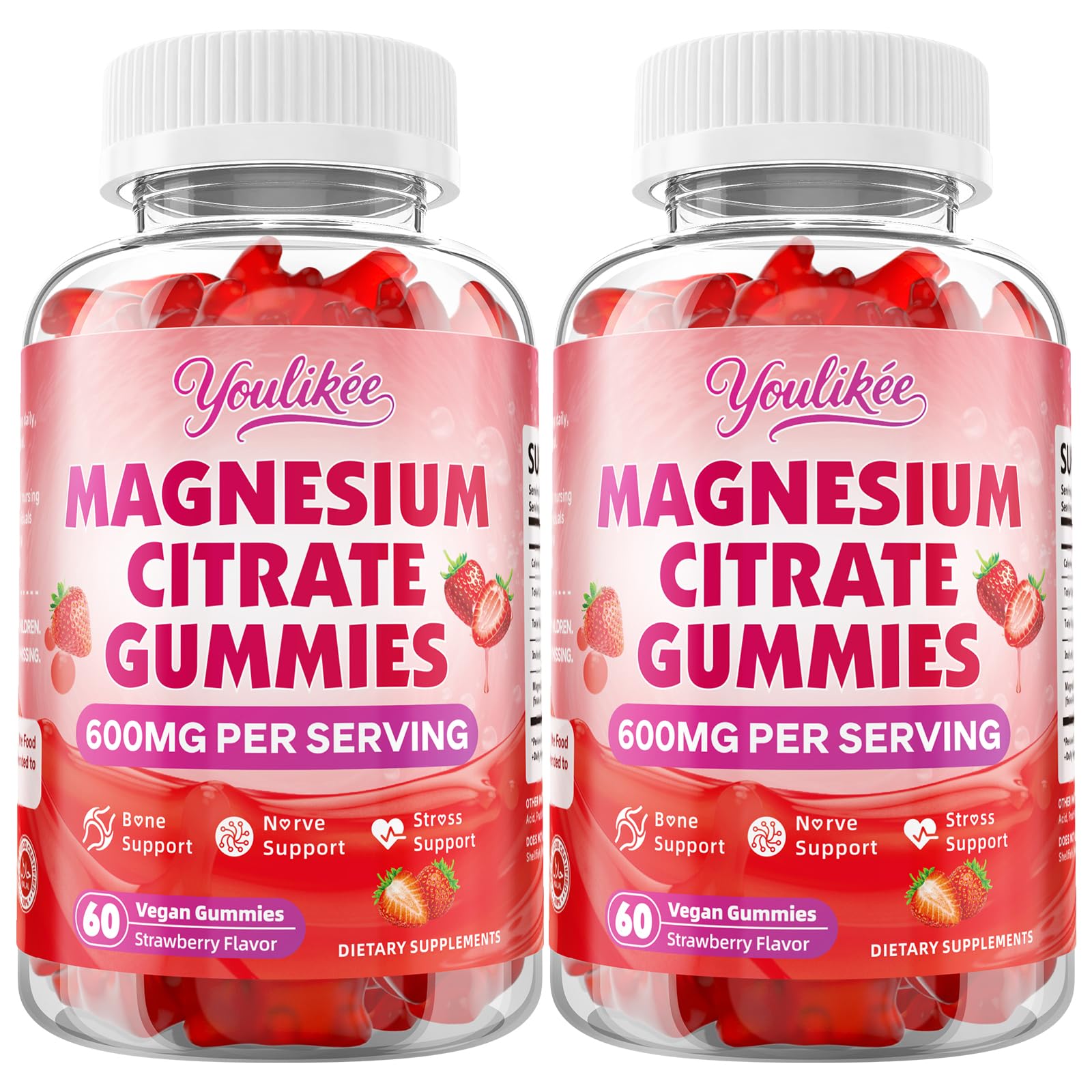 Youlikee magnesium citrate gummies closeup showing natural color and aroma