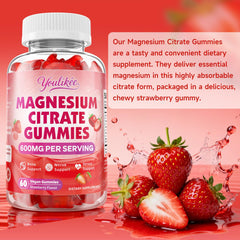 Youlikee magnesium citrate gummies vegan gluten-free label emphasizes purity