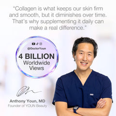 YOUN Beauty collagen powder label close-up highlighting gluten-free and non-GMO quality