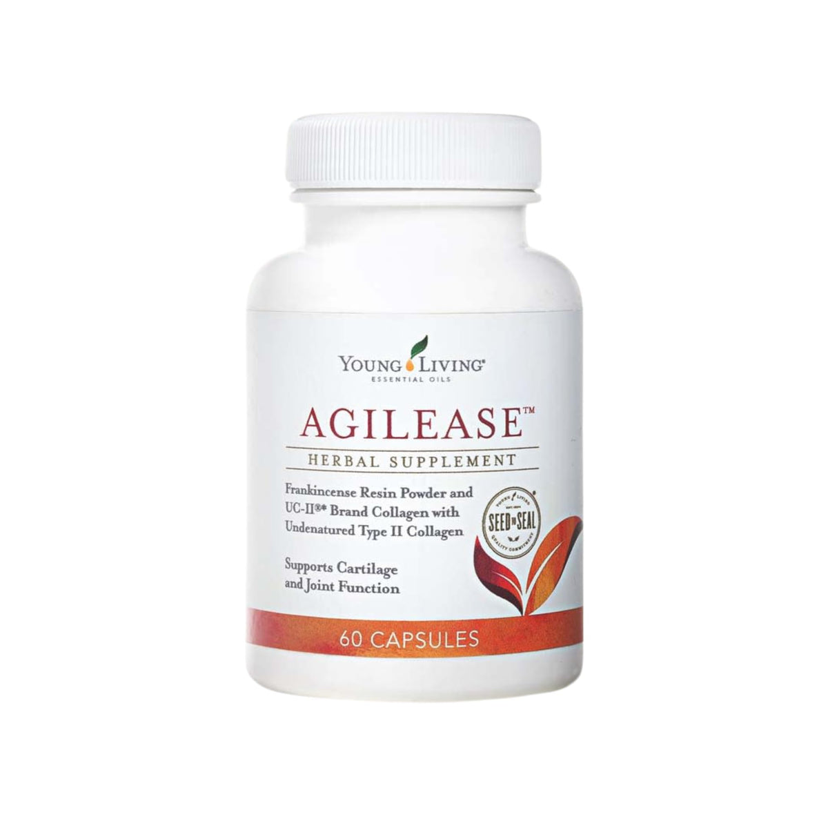 Young Living AgilEase capsules bottle closeup for joint support and mobility